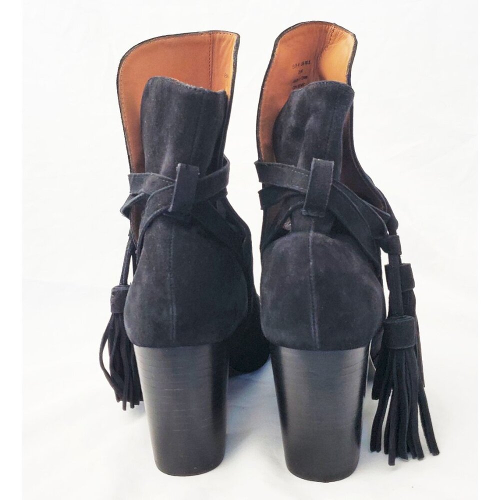& Other Stories Womens Black Suede Leather Ankle Booties Heels Boots Tassels - Picture 10 of 11